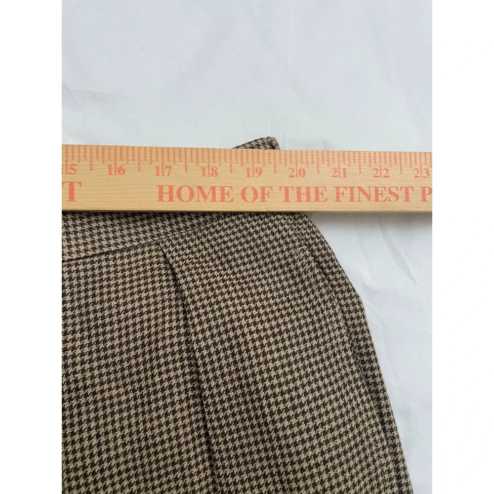 VTG Polo Ralph Lauren Trousers 42 Brown Houndstooth Pleated Cuffed Made in Italy